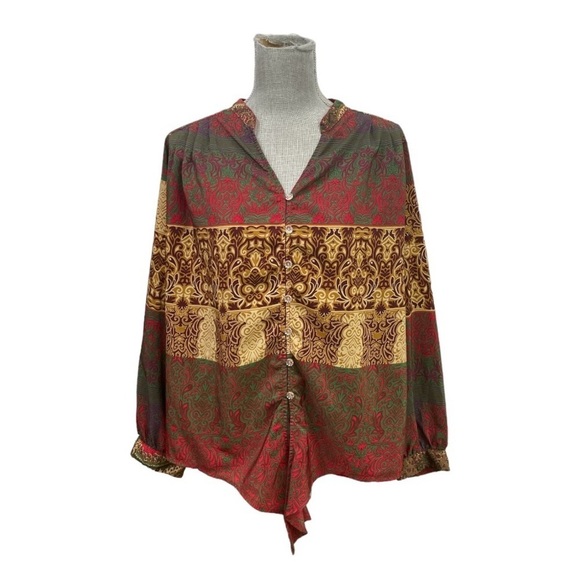 Figueroa & Flower Boho Blouse Top Red Gold Green Womens Size L - Picture 6 of 12